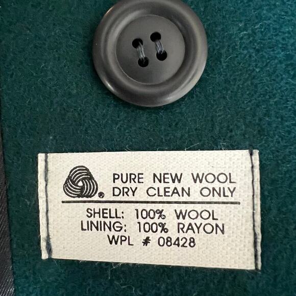 Vintage 90s NEW Adolfo Classics 100% Wool Green Double Breasted Long Coat 10 - Picture 13 of 14